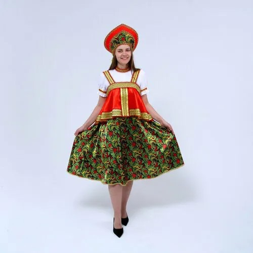 Русский костюм женский «Рябинушка», платье с отлетной кокеткой, кокошник, р. 44-46, рост 170 см