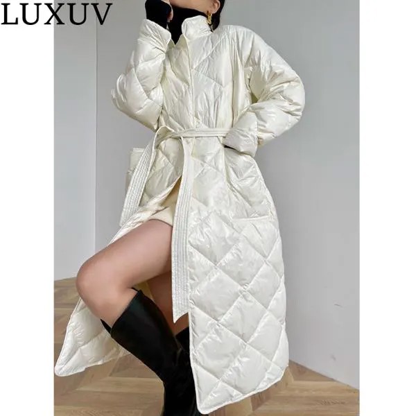 Женский длинный пуховик LUXUV, зимняя куртка-пуховик, качественное теплое пальто, парка, стеганые пальто с хлопковой подкладкой, ветровка в ст...