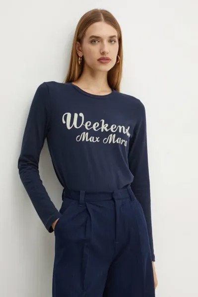 Хлопковая рубашка с длинным рукавом Weekend Max Mara, темно-синий