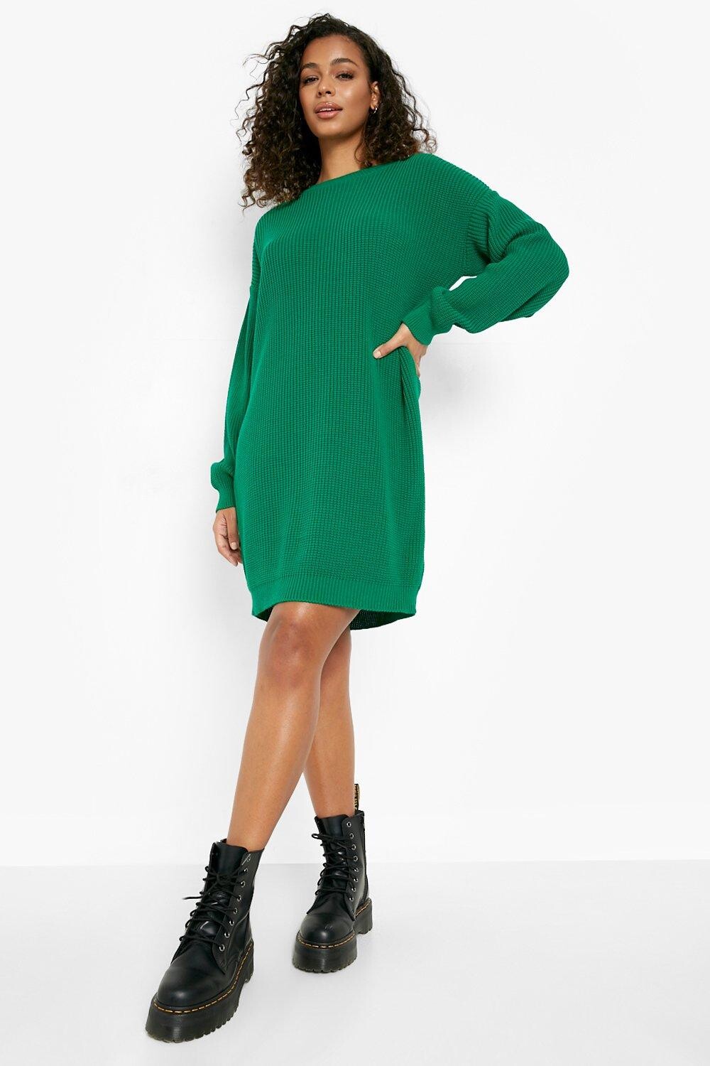 Мини-платье-джемпер с круглым вырезом boohoo, зеленый