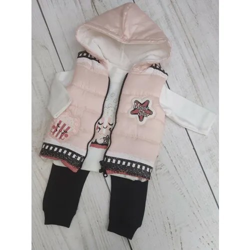 Комплект одежды   для девочек, джемпер и брюки и жилет, повседневный стиль, размер 68, розовый