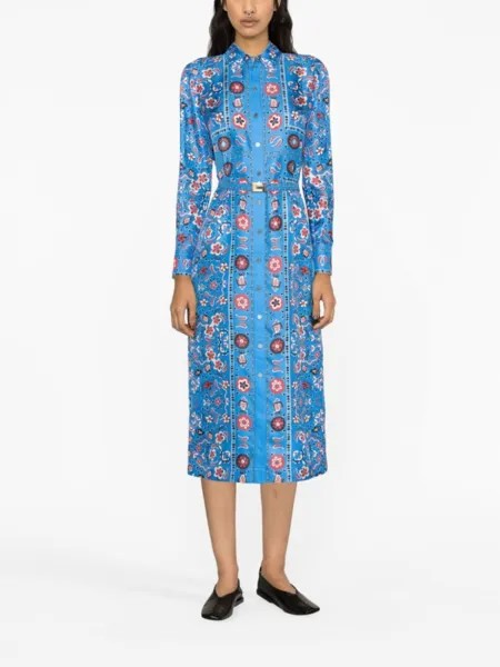Tory Burch шелковое платье-рубашка с принтом пейсли, синий