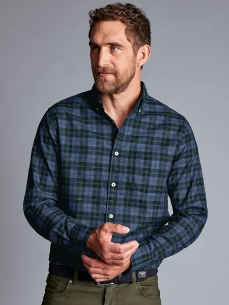 Хлопковая рубашка классического кроя без глажки Overcheck Charles Tyrwhitt, зеленый