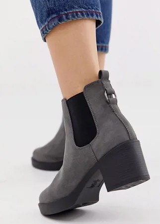 Серые ботинки челси для широкой стопы на массивном каблуке New Look-Серый