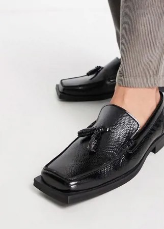 Черные лоферы из искусственной кожи с угловатым квадратным носком ASOS DESIGN-Черный цвет