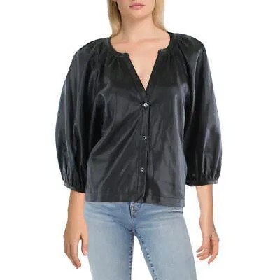 STAUD Женская черная блузка на пуговицах из искусственной кожи с укороченным топом L BHFO 5952