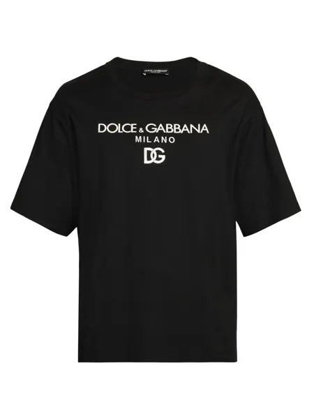 Хлопковая футболка с вышитым логотипом DOLCE&GABBANA, неро