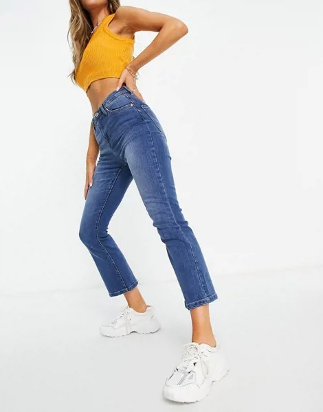 Прямые джинсы в винтажном стиле с рваной отделкой Brave Soul Stella-Голубой