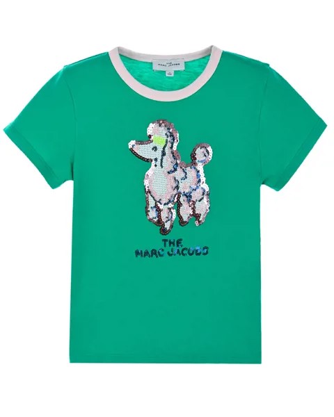 Зеленая футболка с пуделем из пайеток The Marc Jacobs детская