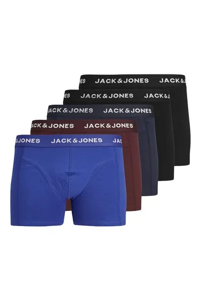 Боксеры с логотипом на поясе - 5 пар Jack & Jones, бургундия