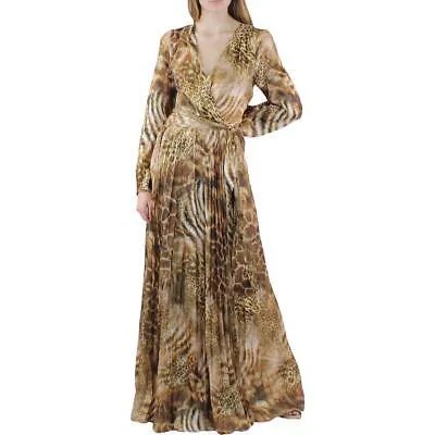 Guess by Marciano Женское коричневое плиссированное платье макси с запахом и анималистическим принтом 8 BHFO 7963