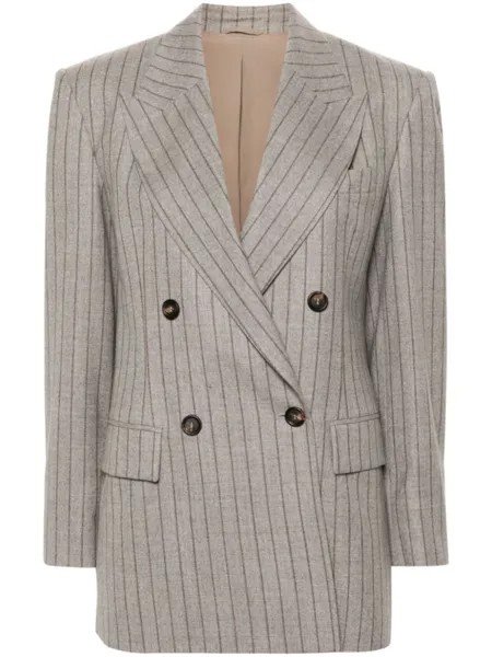 Brunello Cucinelli двубортный пиджак в полоску, серый