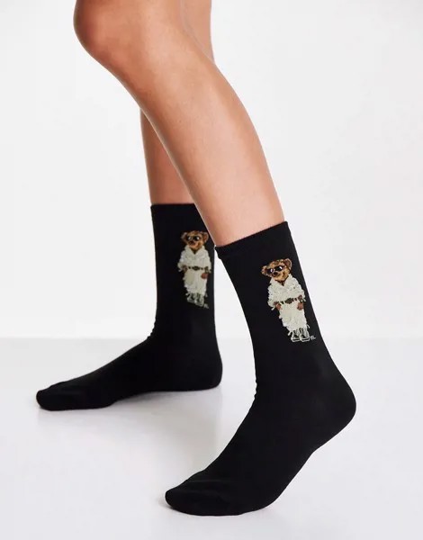 Черные носки с мишкой в стиле сафари Polo Ralph Lauren-Черный