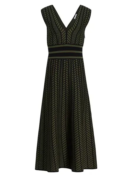 Шелковое платье миди Biavo с геометрическим узором Max Mara, зеленый