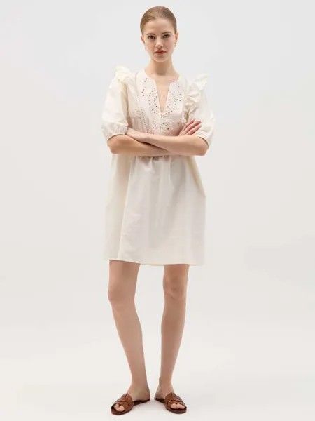 Короткое платье с оборкой из английской вышивки Ovs, цвет ivory white