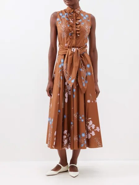 Платье-рубашка из хлопкового поплина с принтом гвоздик Giambattista Valli, коричневый