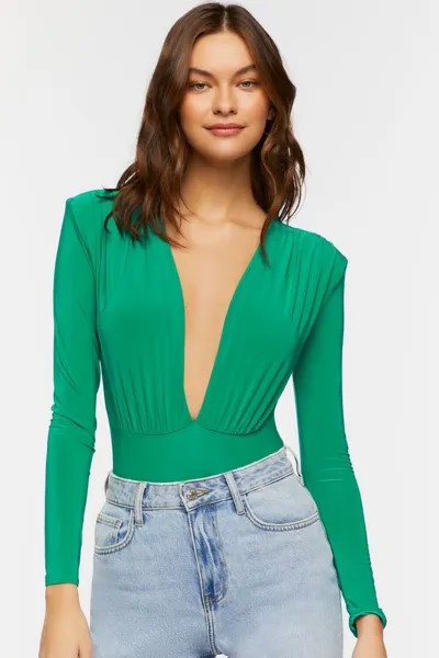 Облегающее боди с глубоким вырезом Forever 21, зеленый