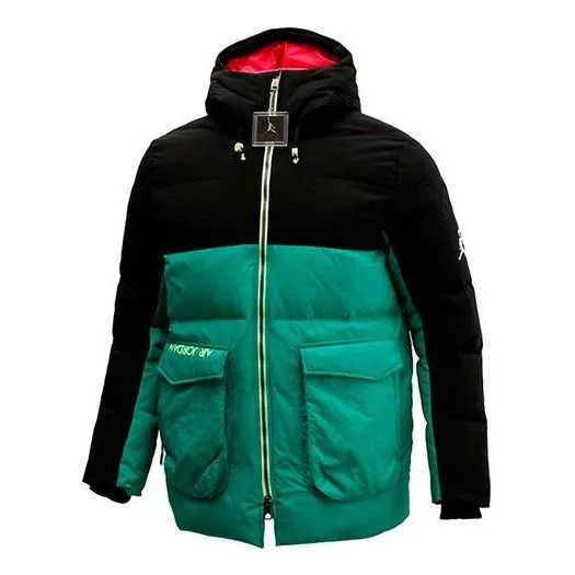 Пуховик Air Jordan Casual Sports hooded Stay Warm Down Jacket Black Green Colorblock, черный