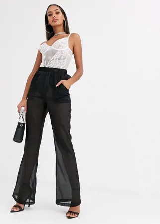 Черные широкие брюки из органзы Missguided-Черный цвет