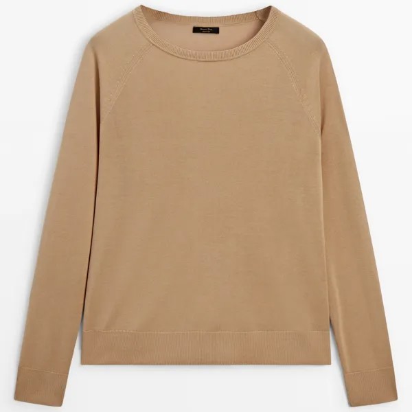 Джемпер Massimo Dutti Fine Knit With A Crew Neck, светло-коричневый