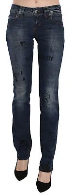 GALLIANO Джинсы Синие джинсовые брюки скинни с заниженной талией и газетным принтом s. W24 $500