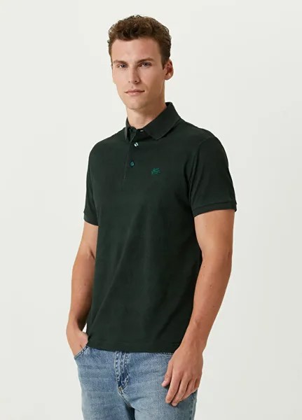 Зеленая футболка с воротником-поло с этническим рисунком Etro