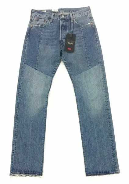 НОВЫЕ джинсы Levis Premium 501 Original Straight Mens Denim Medium Blue с потертыми швами