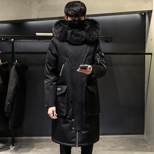 2022 модное пальто, утепленная куртка, Мужская удлиненная теплая парка с капюшоном, пальто на белом утином пуху, высококачественное мужское н...