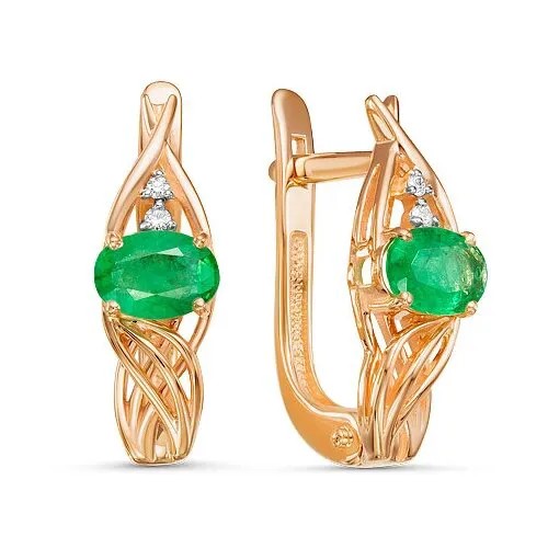 Серьги Бриллианты Костромы, красное золото, 585 проба, бриллиант, изумруд