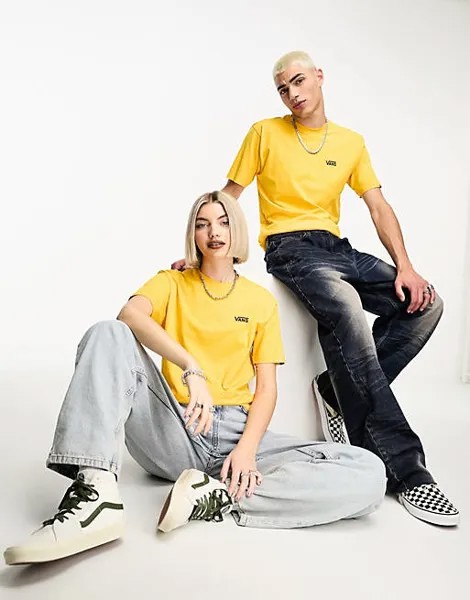 Горчичная футболка унисекс с логотипом на левой стороне груди Vans