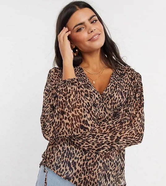 Блузка с леопардовым принтом на пуговицах ASOS DESIGN Petite-Мульти