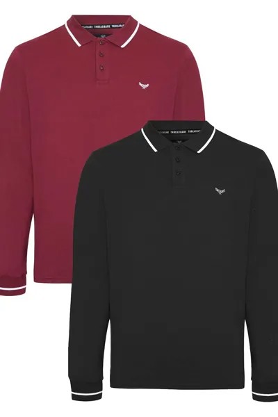 Набор из 2 хлопковых рубашек-поло с длинными рукавами «Lonnie» Threadbare, черный