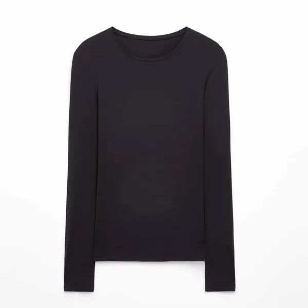 Футболка Oysho Modal Blend And 16% Silk Long-sleeved, черный