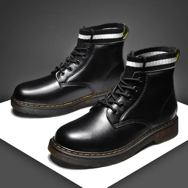 Носки ZEEKSON, мужские ботинки, однотонная мужская обувь с вышивкой в автомобиле, зимние черные повседневные кожаные ботинки Martin, мужская обувь...