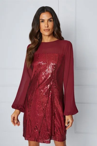 Свободное платье с сетчатыми вставками и пайетками Wallis, красный