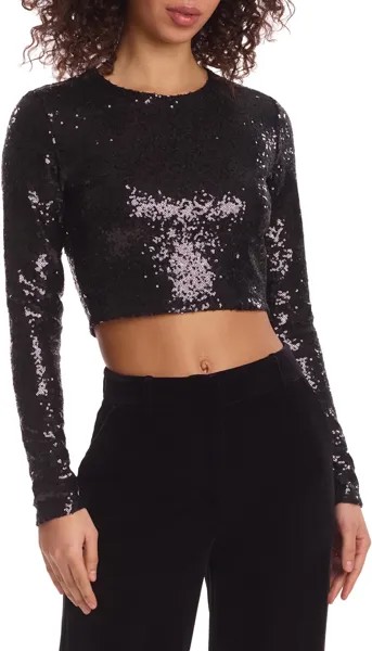 Топ Commando Sequin Long Sleeve Crew Crop Top SEQ204, черный