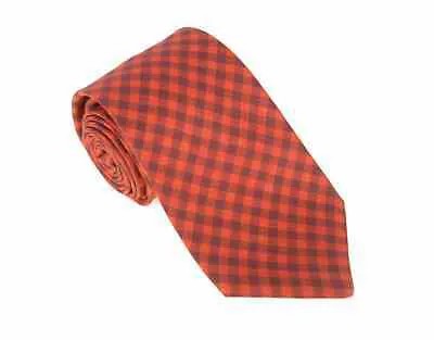 Kiton Napoli Мужской красный и коричневый клетчатый шелковый льняной галстук ручной работы в семь раз
