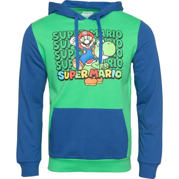 Мужская толстовка с цветными блоками Super Mario Hybrid, цвет Green/Royal Blue