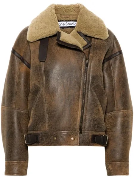 Acne Studios кожаная куртка-авиатор на молнии, коричневый