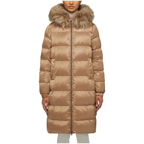 Куртка  GEOX, демисезон/зима, удлиненная, силуэт прямой, воздухопроницаемая, подкладка, капюшон, карманы, съемный мех, внутренний карман, отделка мехом, размер 46, черный
