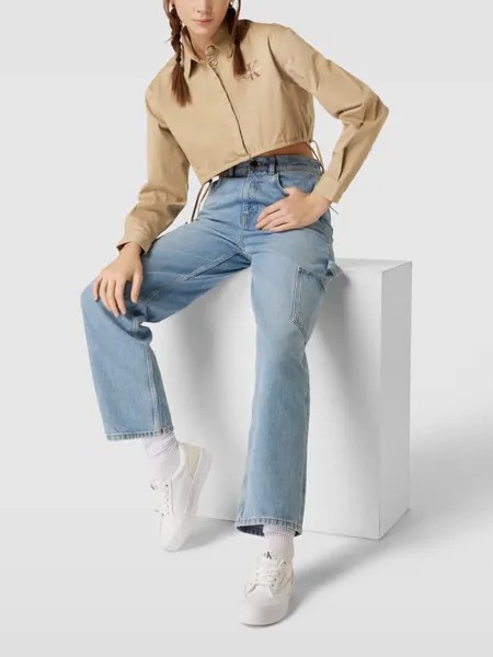 Укороченная блузка-рубашка с отстрочкой-лейблом Calvin Klein Jeans, бежевый