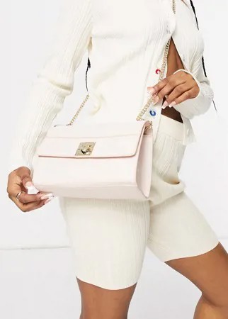 Бежевая кожаная сумка на плечо с золотистой цепочкой и поворотной застежкой Paul Costelloe-Розовый цвет