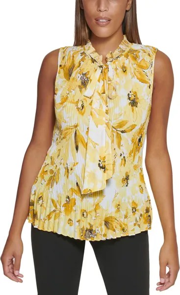 Топ DKNY Sleeveless Pleated Top with Neck Tie, цвет Sunkiss Multi