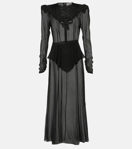 Платье миди из шелкового жоржета Alessandra Rich, черный