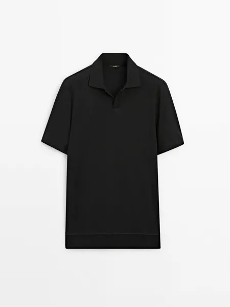 Хлопковая рубашка-поло с короткими рукавами Massimo Dutti, черный