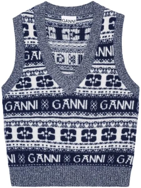 GANNI трикотажный жилет с логотипом, синий