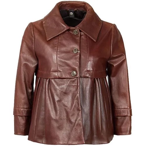 Кожаная куртка  Max Mara, средней длины, силуэт трапеция, размер 42, коричневый