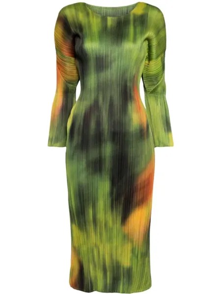 Pleats Please Issey Miyake плиссированное платье миди Turnip & Spinach, зеленый