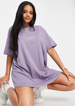 Платье-футболка в стиле oversized с надписью Night Addict-Фиолетовый цвет