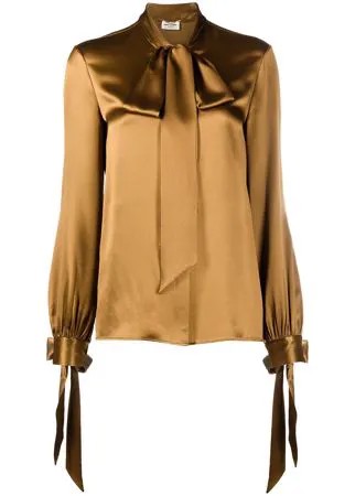 Saint Laurent блузка с бантом и длинными рукавами